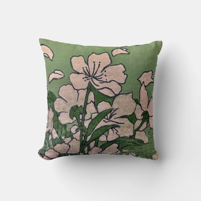 Pink Blossom Green Throw Pillow (Front)