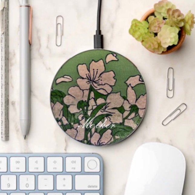 Pink Blossom Green Wireless Charger (Creator Uploaded)