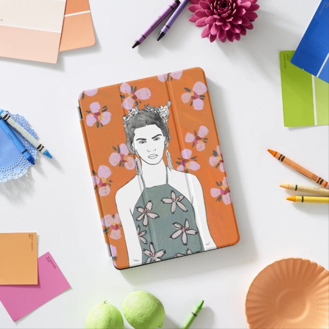 Pink Blossom Lady - Orange iPad Pro Cover (Desk)
