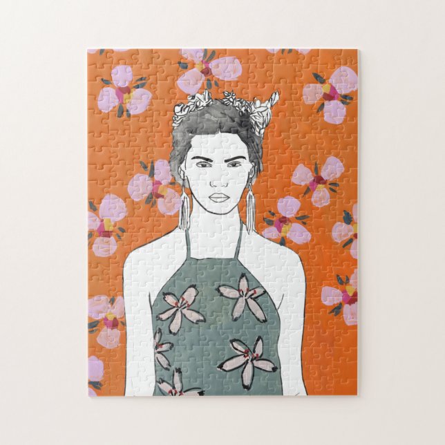 Pink Blossom Lady - Orange Jigsaw Puzzle (Vertical)