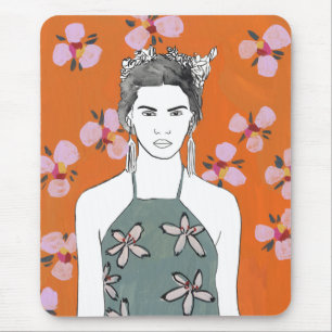 Pink Blossom Lady - Orange Mouse Pad