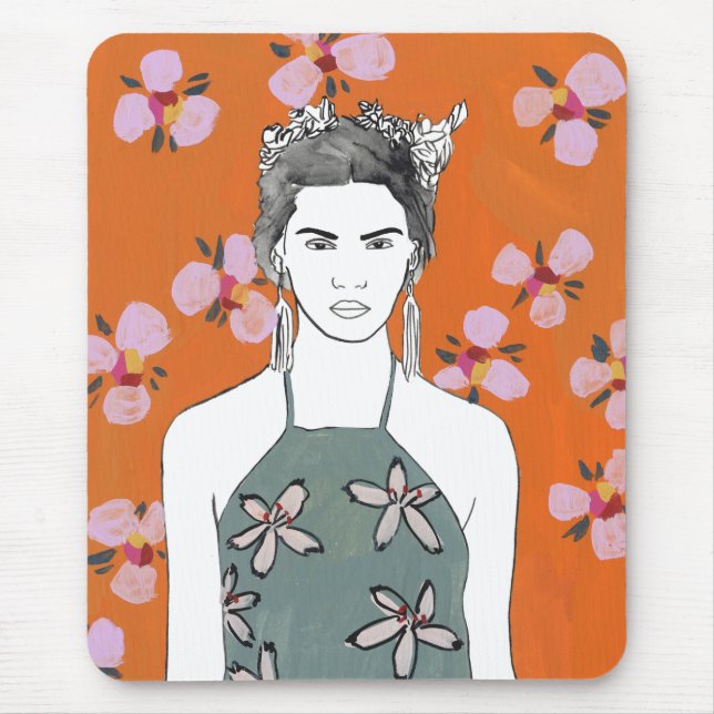 Pink Blossom Lady - Orange Mouse Pad (Front)