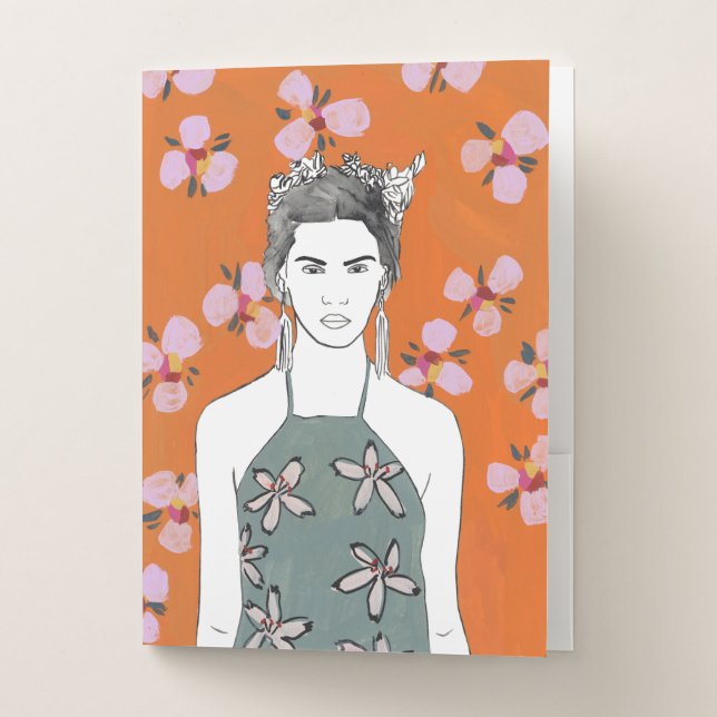 Pink Blossom Lady - Orange Pocket Folder (Front)
