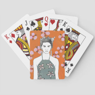 Pink Blossom Lady - Orange Poker Cards