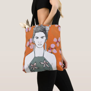 Pink Blossom Lady - Orange Tote Bag