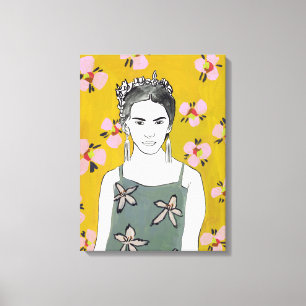 Pink Blossom Lady - Yellow Canvas Print