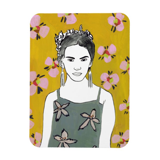 Pink Blossom Lady - Yellow Magnet (Vertical)