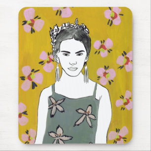 Pink Blossom Lady - Yellow Mouse Pad