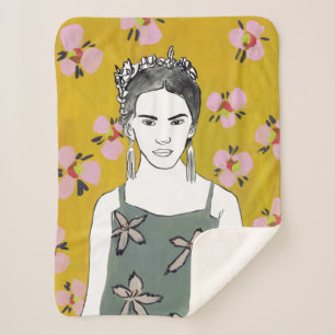 Pink Blossom Lady - Yellow Sherpa Blanket
