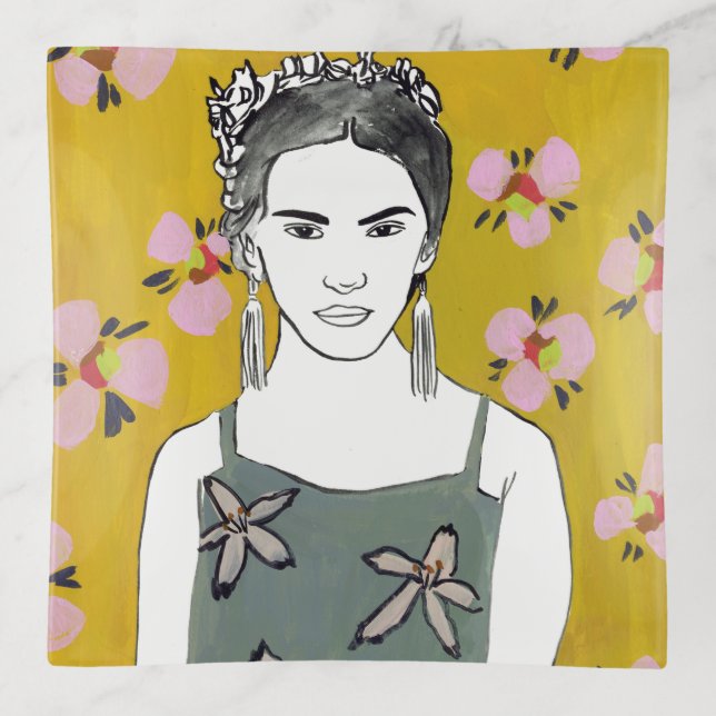 Pink Blossom Lady - Yellow Trinket Tray (Front)