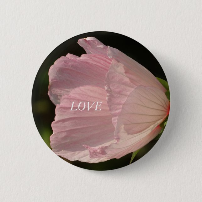 Pink Blossom LOVE Photo Round Badge Pinback Button (Front)