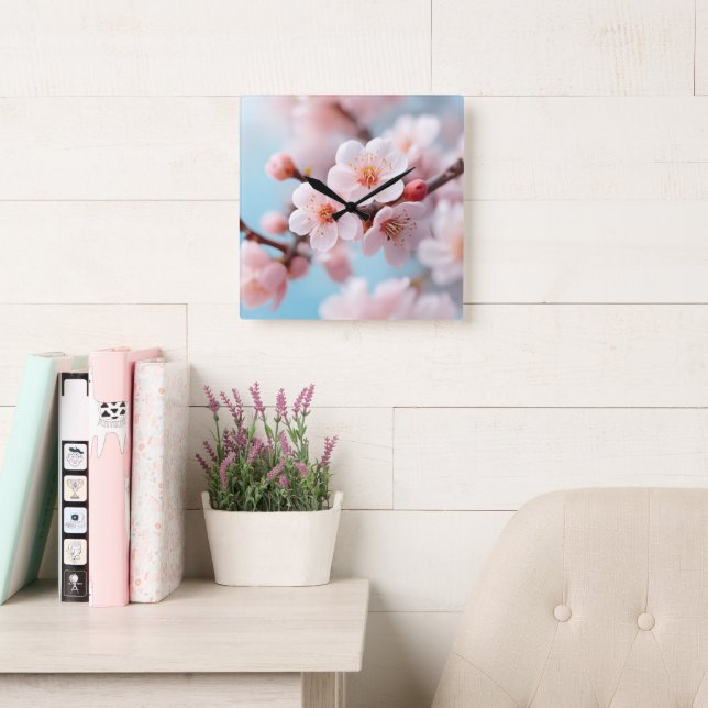 Pink Blossom Magic Square Wall Clock (Reading Room)