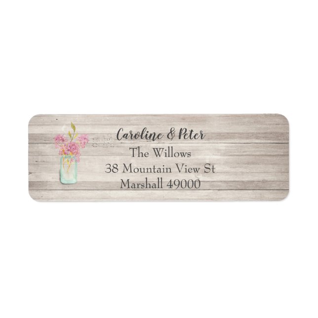 Pink Blossom Mason Jar Rustic Address Label (Front)