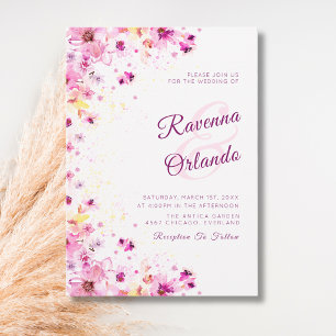 Pink Blossom Peony Rose Romance Art Wedding Invitation