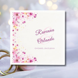 Pink Blossom Peony Rose Romance Art Wedding Napkins