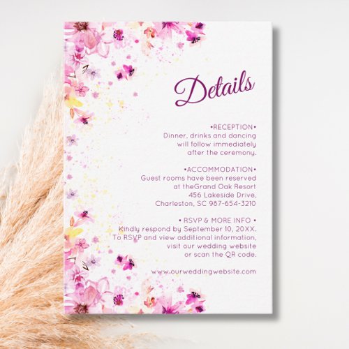 Pink Blossom Peony Rose Romance Wedding Details Enclosure Card