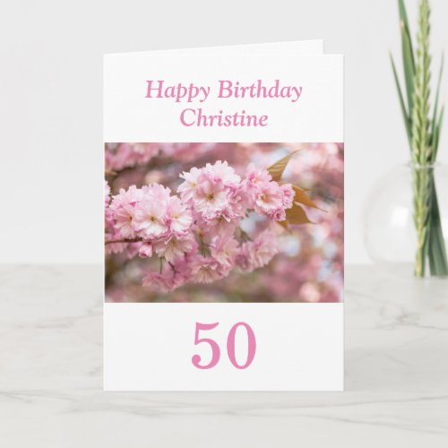 Pink Blossom Personalized 50th Birthday Card