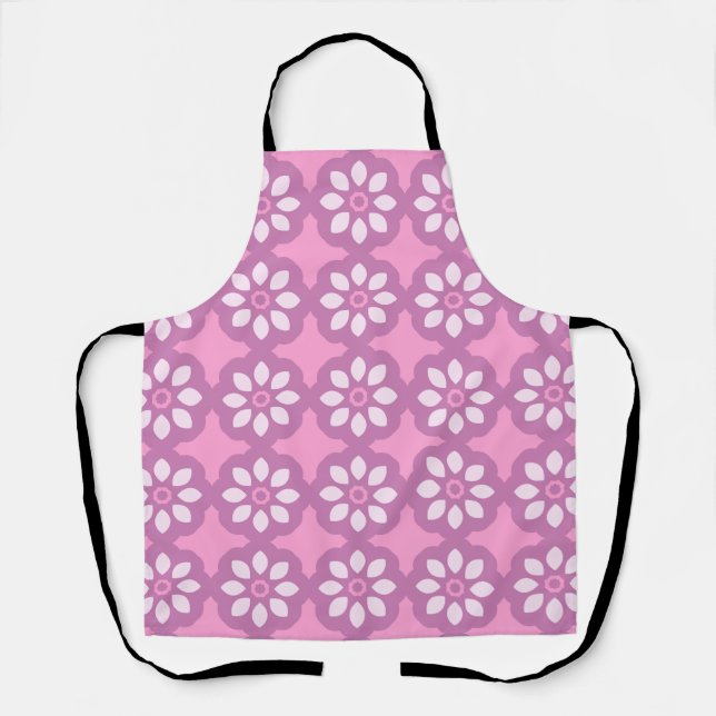 Pink Blossom Retro Tile Pattern Apron (Front)