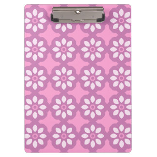 Pink Blossom Retro Tile Pattern Clipboard