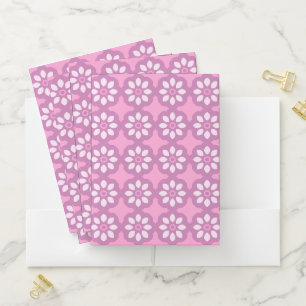 Pink Blossom Retro Tile Pattern Pocket Folder