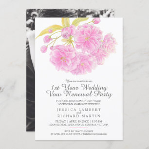 Pink blossom spring 1st wedding vow renewal party invitation