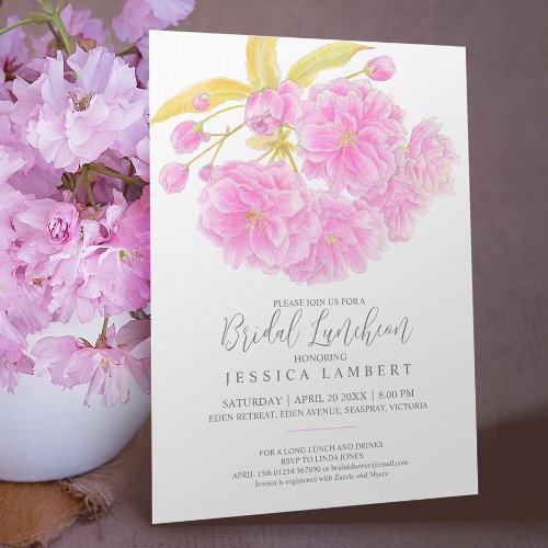 Pink blossom spring floral bridal luncheon shower invitation