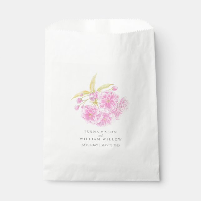 Pink blossom spring watercolor wedding favor bag (Front)
