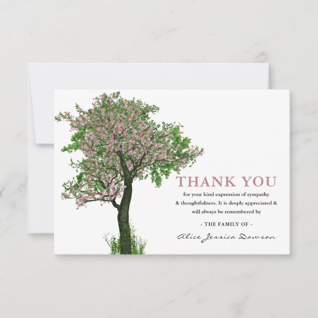 Pink Blossom Tree | Funeral Thank You Card (Front)