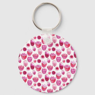 Pink Blossom Watercolor Flower Keepsake Keychain
