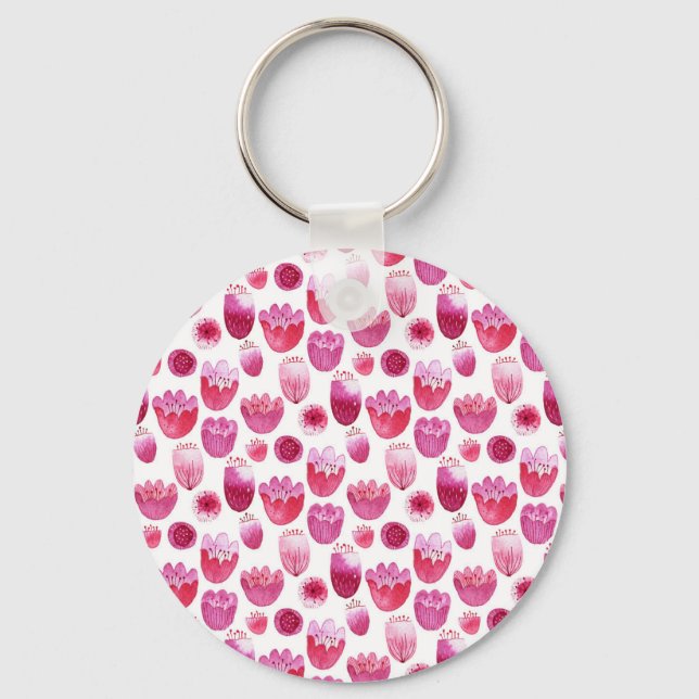 Pink Blossom Watercolor Flower Keepsake Keychain (Front)