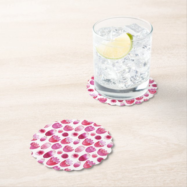 Pink Blossom Watercolor Flower Paper Coaster (Insitu)