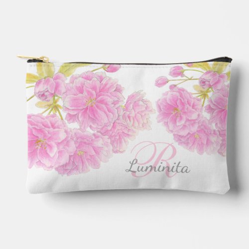 Pink blossom watercolor personalized name accessory pouch