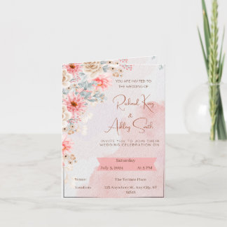 Pink Blossom Wedding Folded Invitation Card