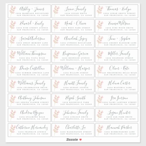 Pink Blossom Wedding Guest Address Labels