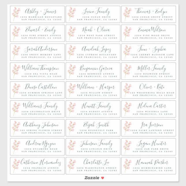 Pink Blossom Wedding Guest Address Labels (Sheet)