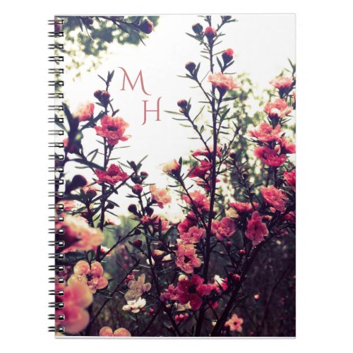Pink Blossom Wild Flowers Meadow Monogram Notebook