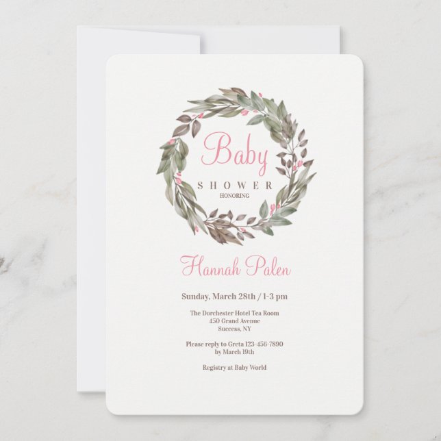 Pink Blossom Wreath Baby Shower Invitation (Front)