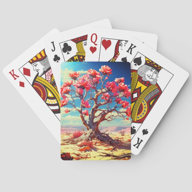 Pink Blossoming Tree Against Blue Sky Poker Cards (Back)