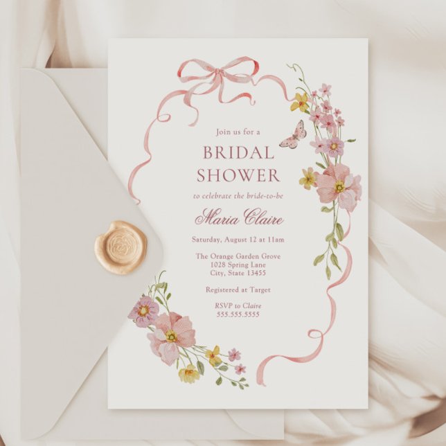 Pink Blossoms and Bows Bridal Shower Invitation (Creator Uploaded)