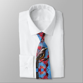 Pink Blossoms Bird Art Painting Neck Tie