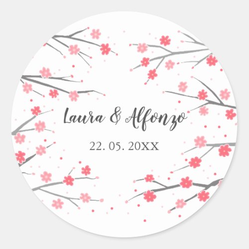 Pink Blossoms Custom Spring Wedding Favor Gift  Classic Round Sticker