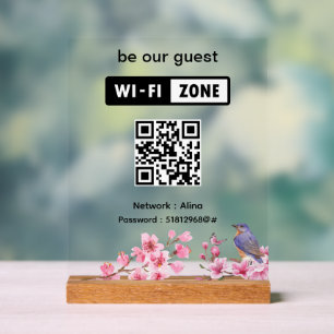 Pink Blossoms Flower Wedding Guest Wifi Acrylic Sign