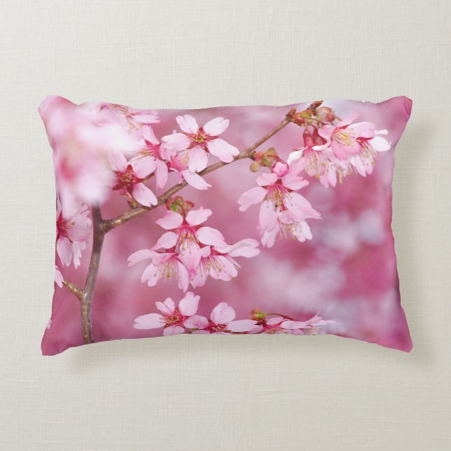 Pink Blossoms Flowers Throw Pillow (Front)