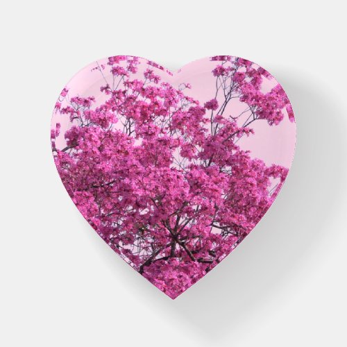 Pink Blossoms Heart Glass Paperweight