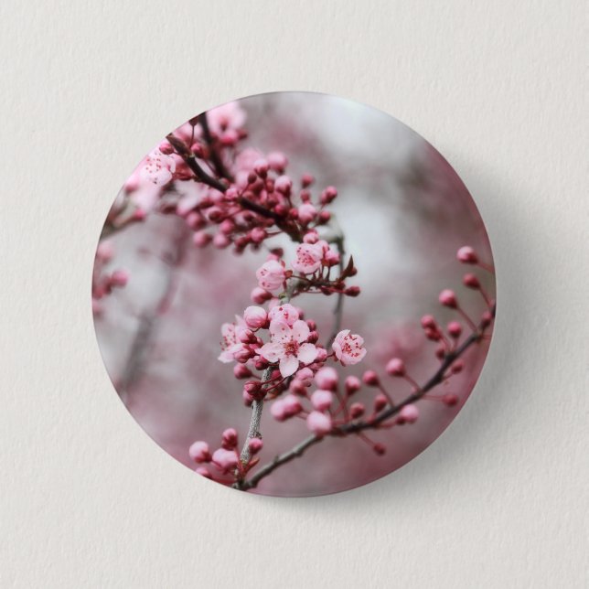Pink Blossoms in Spring Photo Button (Front)