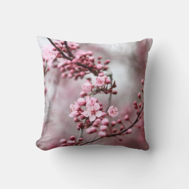 Pink Blossoms in Spring Photo Throw Pillow (Front)