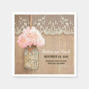 pink blossoms mason jar rustic paper napkins