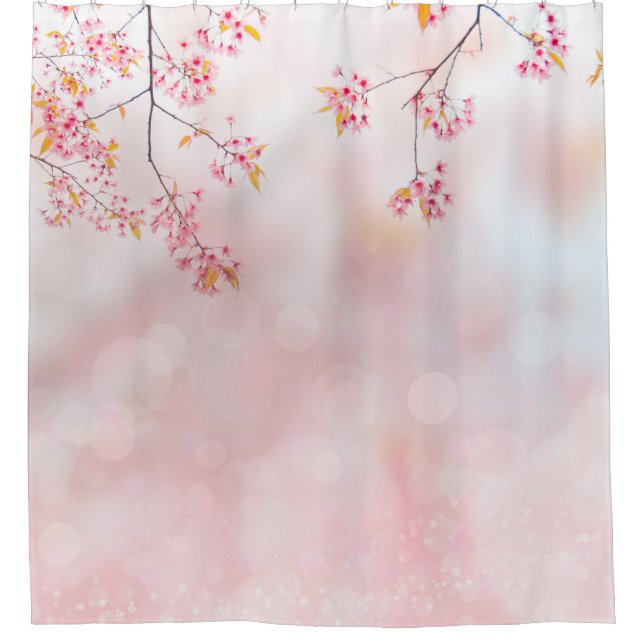 Pink Blossoms on Misty Branch Shower Curtain (Front)