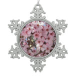Pink Blossoms on Ornamental Flowering Tree Snowflake Pewter Christmas Ornament