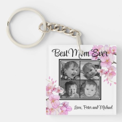 Pink blossoms personalized photo  keychain